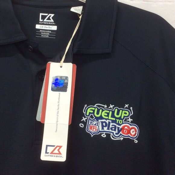 Cutter & Buck NFL Polo Men’s Size L “Fuel Up To Play 60” Dry Tec Athleisure Navy - Picture 3 of 11